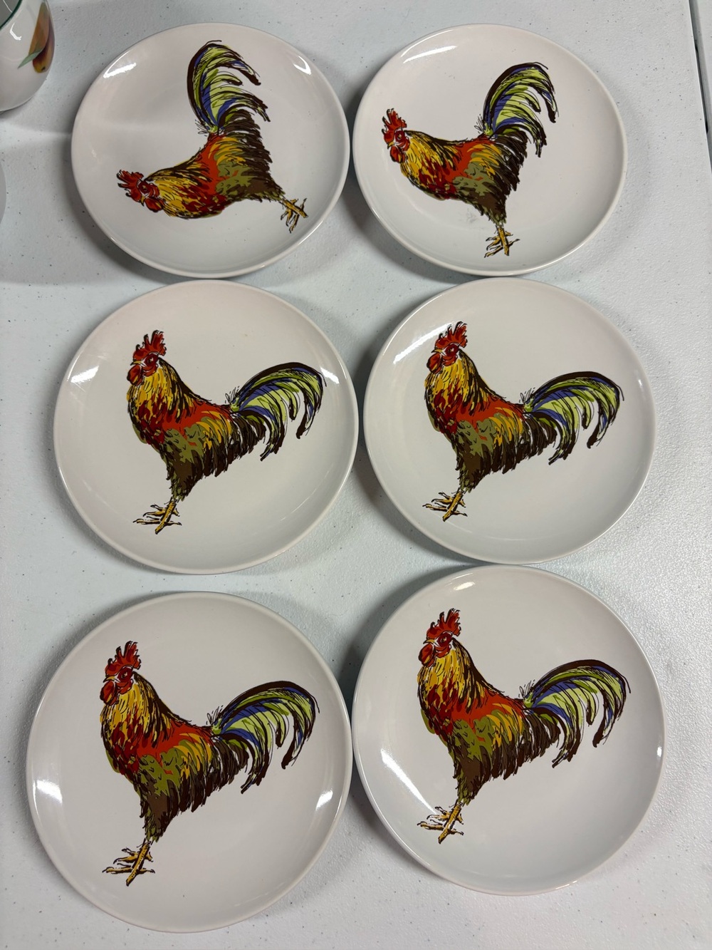 Farmers Market Rooster Ceramic Dessert Plates - Set of 6